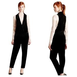 Anthropologie Harlyn Velvet One Piece Black Tuxedo Jumpsuit Size XXSP